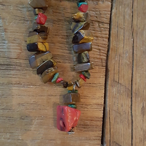 Nice brown and red turquoise chunky stone necklace - Picture 2 of 6